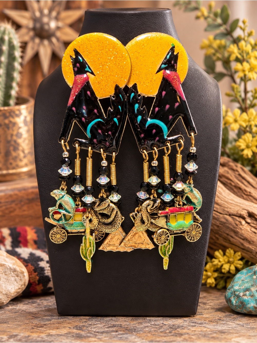 Vintage 1980s Moulin Rouge Southwestern Coyote Statement Earrings